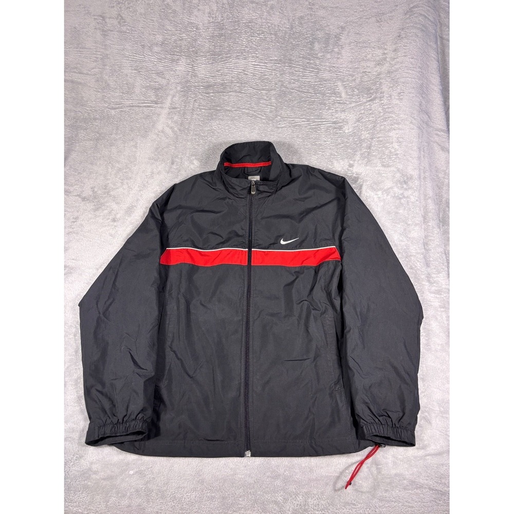 Nike Jacket 2000s Mens XL Black Colorblock Full Zip Embroidered Drawstring
